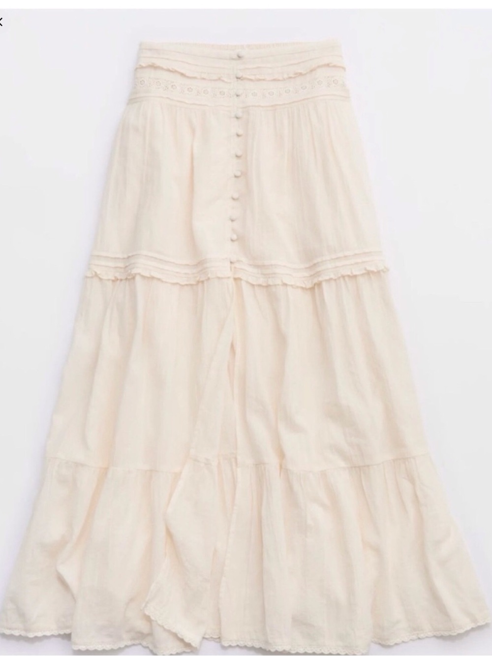aerie Cream Tiered Maxi Skirt with Front Buttons